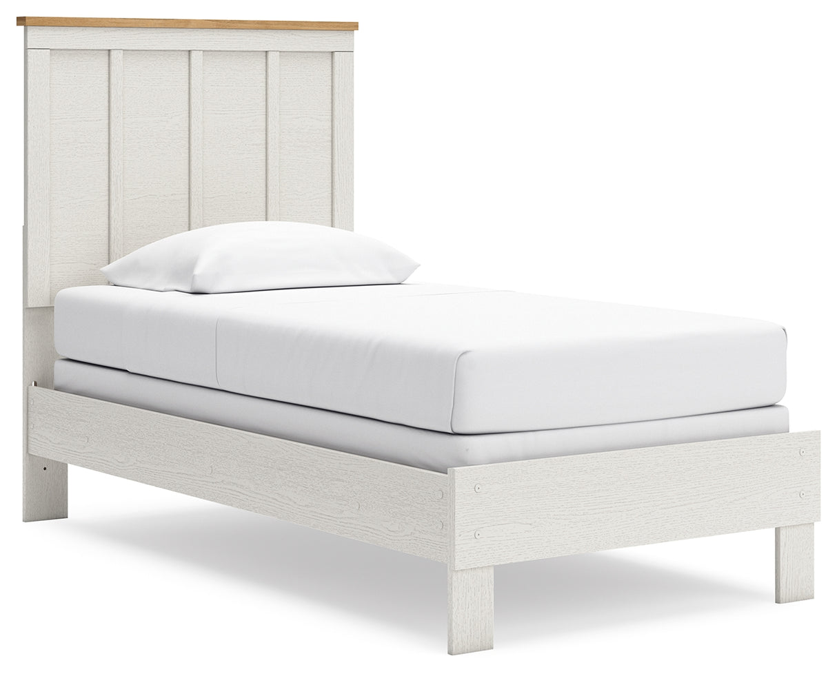 Linnocreek Twin Panel Bed with Dresser and 2 Nightstands in White/Warm Brown from Ashley - Luna Furniture