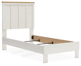 Linnocreek Twin Panel Bed with Mirrored Dresser, Chest and Nightstand in White/Warm Brown from Ashley - Luna Furniture