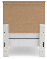 Linnocreek Twin Panel Bed with Mirrored Dresser in White/Warm Brown from Ashley - Luna Furniture