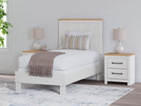 Linnocreek Twin Panel Bed with Mirrored Dresser in White/Warm Brown from Ashley - Luna Furniture