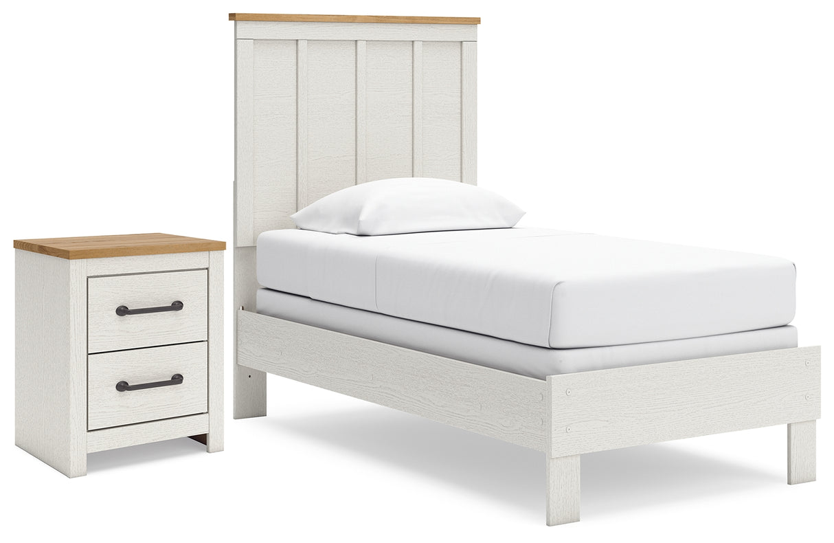 Linnocreek Twin Panel Bed with Nightstand in White/Warm Brown from Ashley - Luna Furniture