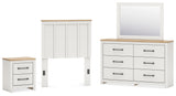 Linnocreek Twin Panel Headboard with Mirrored Dresser and Nightstand in White/Warm Brown from Ashley - Luna Furniture