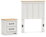 Linnocreek Twin Panel Headboard with Nightstand in White/Warm Brown from Ashley - Luna Furniture