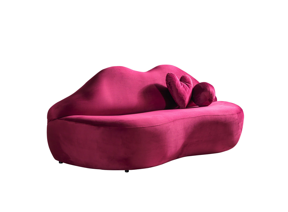 Lips Maroon Velvet Loveseat 81" - LIPSMAROON-L