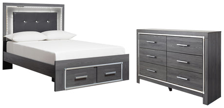 Lodanna Full Panel Bed with 2 Storage Drawers with Dresser in Gray - PKG003612