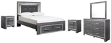 Lodanna Full Panel Bed with 2 Storage Drawers with Mirrored Dresser and 2 Nightstands in Gray from Ashley - Luna Furniture