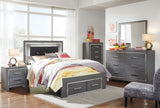 Lodanna Full Panel Bed with 2 Storage Drawers with Mirrored Dresser, Chest and 2 Nightstands in Gray from Ashley - Luna Furniture