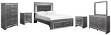 Lodanna Full Panel Bed with 2 Storage Drawers with Mirrored Dresser, Chest and 2 Nightstands in Gray from Ashley - Luna Furniture