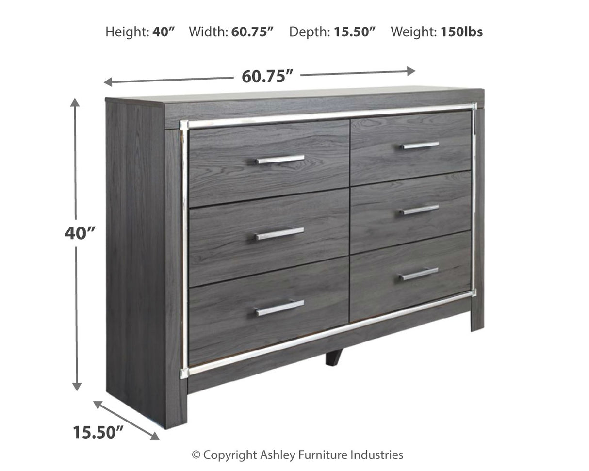 Lodanna Full Panel Bed with 2 Storage Drawers with Mirrored Dresser in Gray - PKG003613