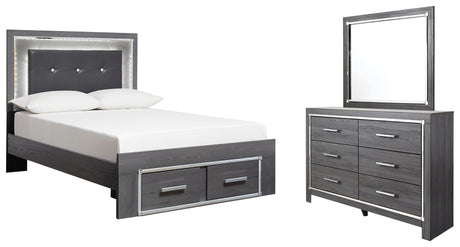 Lodanna Full Panel Bed with 2 Storage Drawers with Mirrored Dresser in Gray from Ashley - Luna Furniture