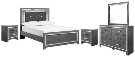 Lodanna Full Panel Bed with Mirrored Dresser and 2 Nightstands in Gray - PKG003608