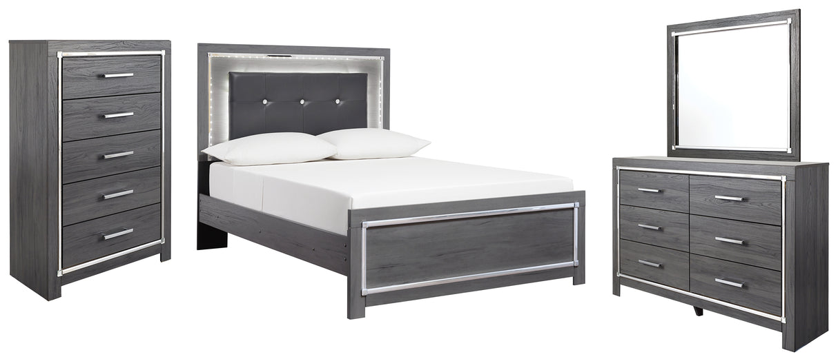 Lodanna Full Panel Bed with Mirrored Dresser and Chest in Gray - PKG003609