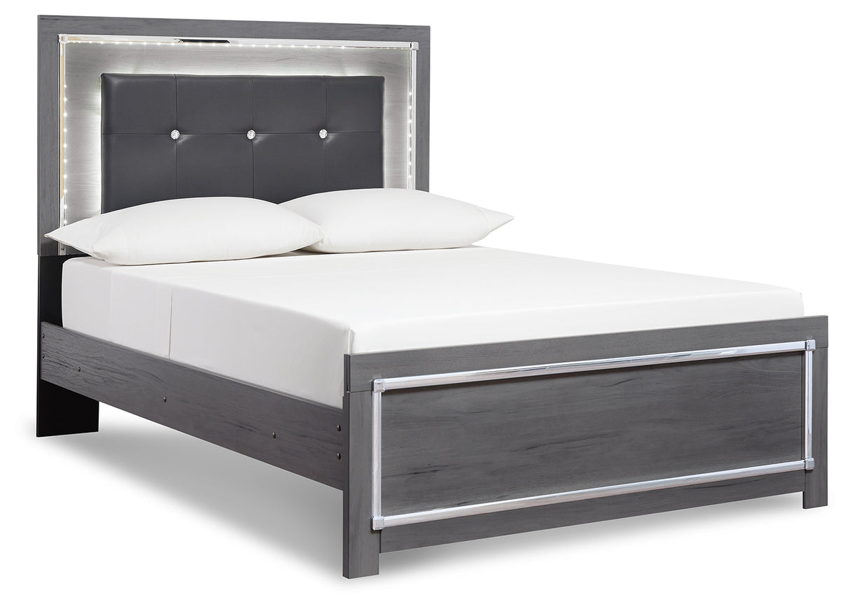 Lodanna Full Panel Bed with Mirrored Dresser and Chest in Gray - PKG003609