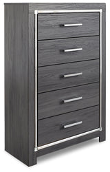 Lodanna Full Panel Bed with Mirrored Dresser, Chest and 2 Nightstands in Gray - PKG003611