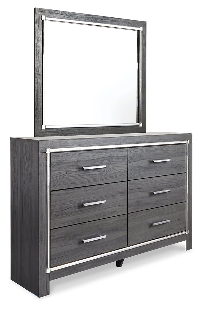 Lodanna Full Panel Bed with Mirrored Dresser, Chest and Nightstand in Gray - PKG003610