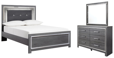 Lodanna Full Panel Bed with Mirrored Dresser in Gray - PKG003607