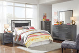 Lodanna Full Upholstered Panel Headboard Bed with Mirrored Dresser and 2 Nightstands in Gray - PKG003734