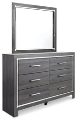 Lodanna Full Upholstered Panel Headboard Bed with Mirrored Dresser and 2 Nightstands in Gray - PKG003734