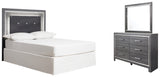 Lodanna Full Upholstered Panel Headboard Bed with Mirrored Dresser in Gray from Ashley - Luna Furniture