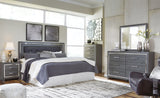 Lodanna King/California King Upholstered Panel Headboard Bed with Mirrored Dresser, Chest and Nightstand in Gray from Ashley - Luna Furniture