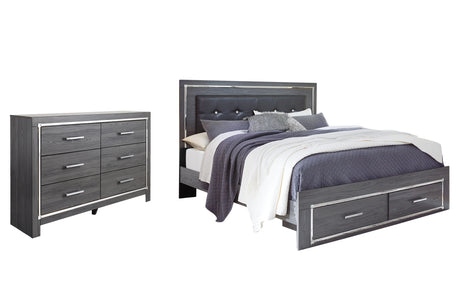 Lodanna King Panel Bed with 2 Storage Drawers with Dresser in Gray from Ashley - Luna Furniture