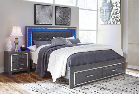 Lodanna King Panel Bed with 2 Storage Drawers with Dresser in Gray - PKG003588