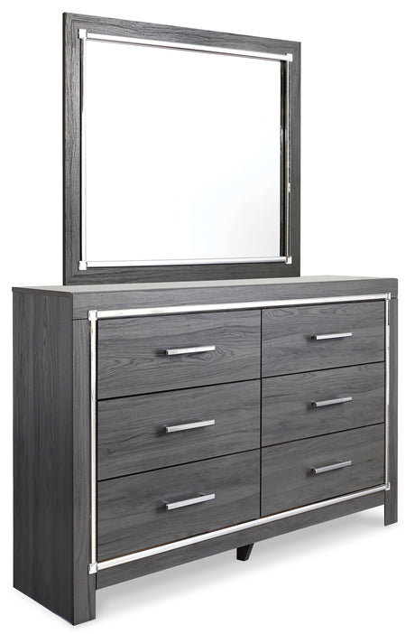 Lodanna King Panel Bed with 2 Storage Drawers with Mirrored Dresser, Chest and Nightstand in Gray from Ashley - Luna Furniture