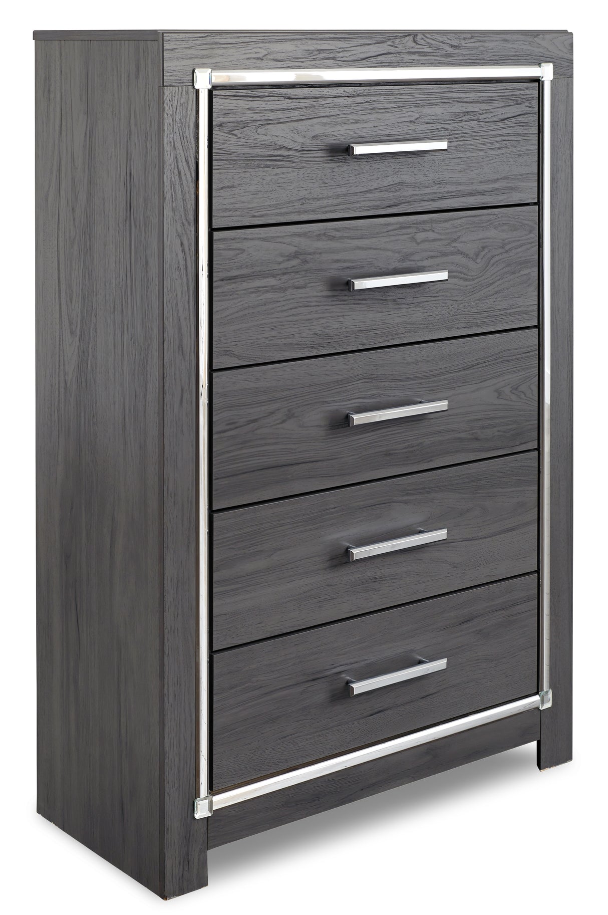 Lodanna King Panel Bed with 2 Storage Drawers with Mirrored Dresser, Chest and Nightstand in Gray from Ashley - Luna Furniture