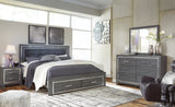 Lodanna King Panel Bed with 2 Storage Drawers with Mirrored Dresser in Gray from Ashley - Luna Furniture