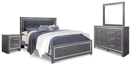 Lodanna King Panel Bed with Mirrored Dresser and Nightstand in Gray from Ashley - Luna Furniture