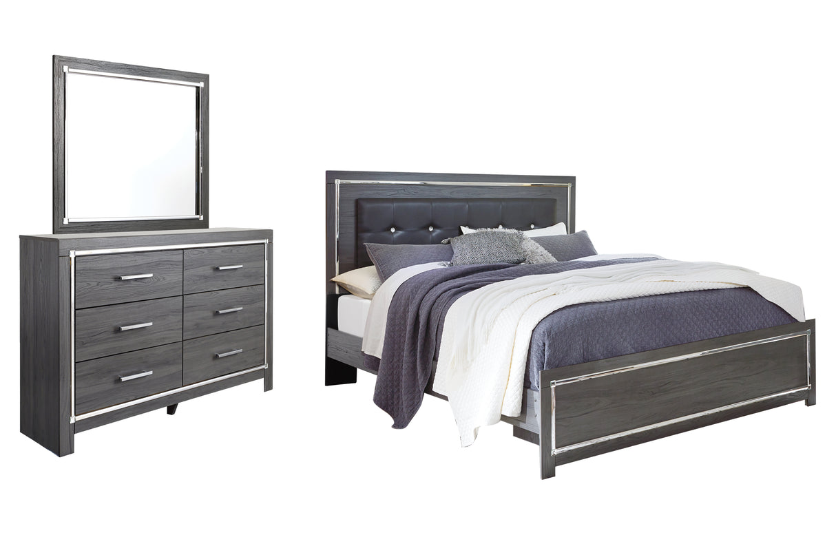 Lodanna King Panel Bed with Mirrored Dresser in Gray - PKG003547