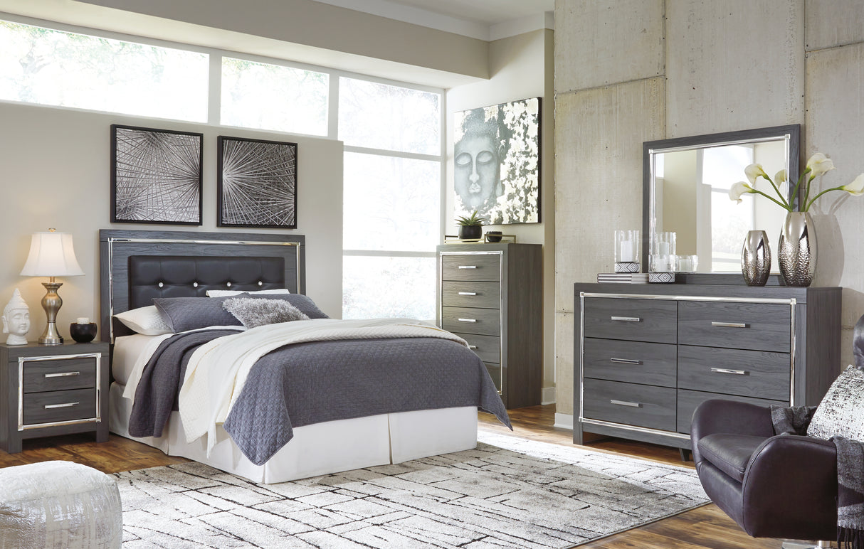 Lodanna Queen/Full Upholstered Panel Headboard Bed with Dresser in Gray - PKG003485