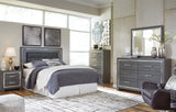 Lodanna Queen/Full Upholstered Panel Headboard Bed with Mirrored Dresser, Chest and Nightstand in Gray from Ashley - Luna Furniture