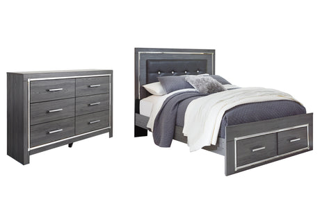 Lodanna Queen Panel Bed with 2 Storage Drawers with Dresser in Gray from Ashley - Luna Furniture