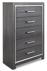 Lodanna Queen Panel Bed with 2 Storage Drawers with Mirrored Dresser, Chest and 2 Nightstands in Gray - PKG003605