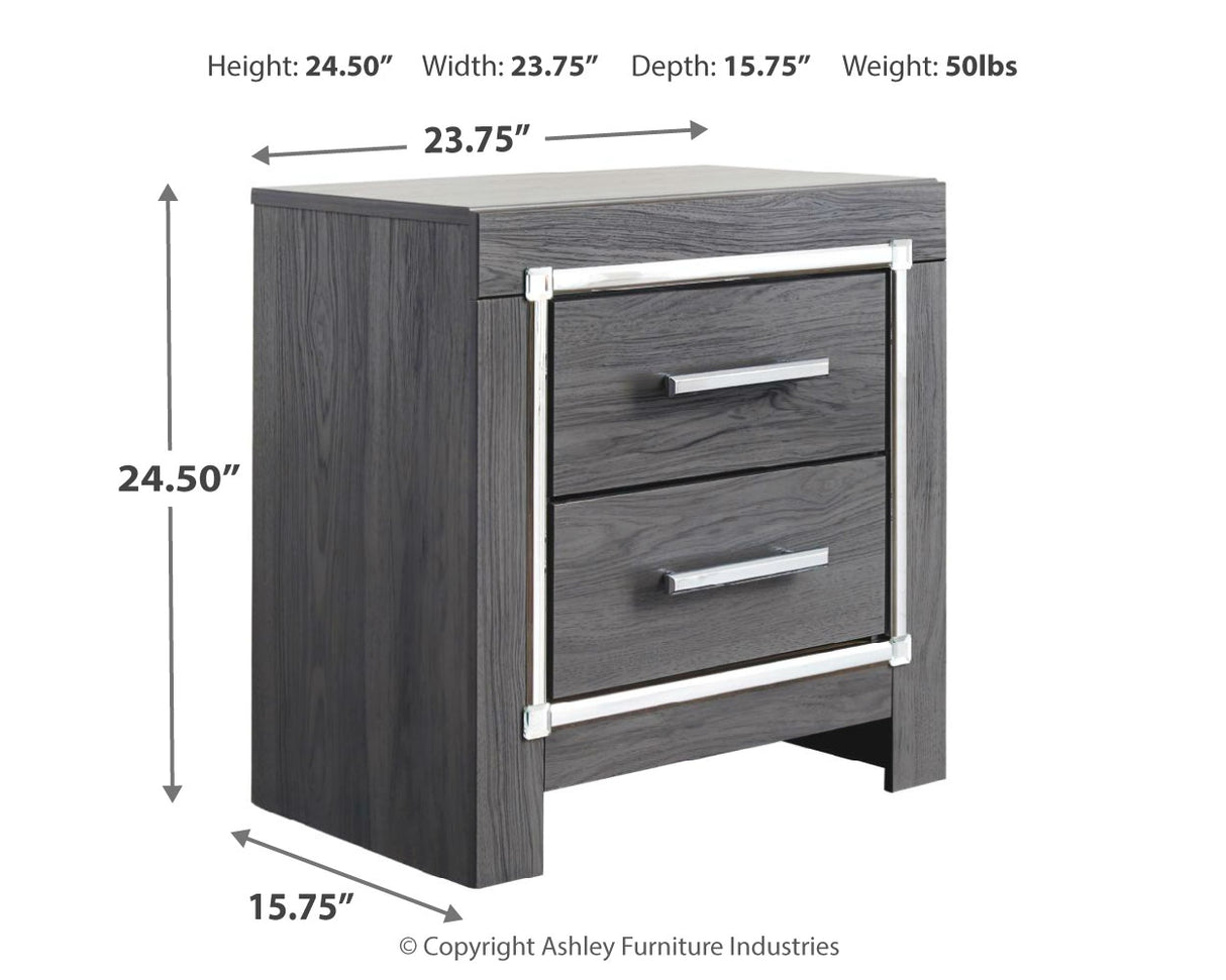 Lodanna Queen Panel Bed with 2 Storage Drawers with Mirrored Dresser, Chest and Nightstand in Gray - PKG003604