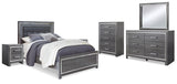 Lodanna Queen Panel Bed with Mirrored Dresser, Chest and 2 Nightstands in Gray - PKG003599