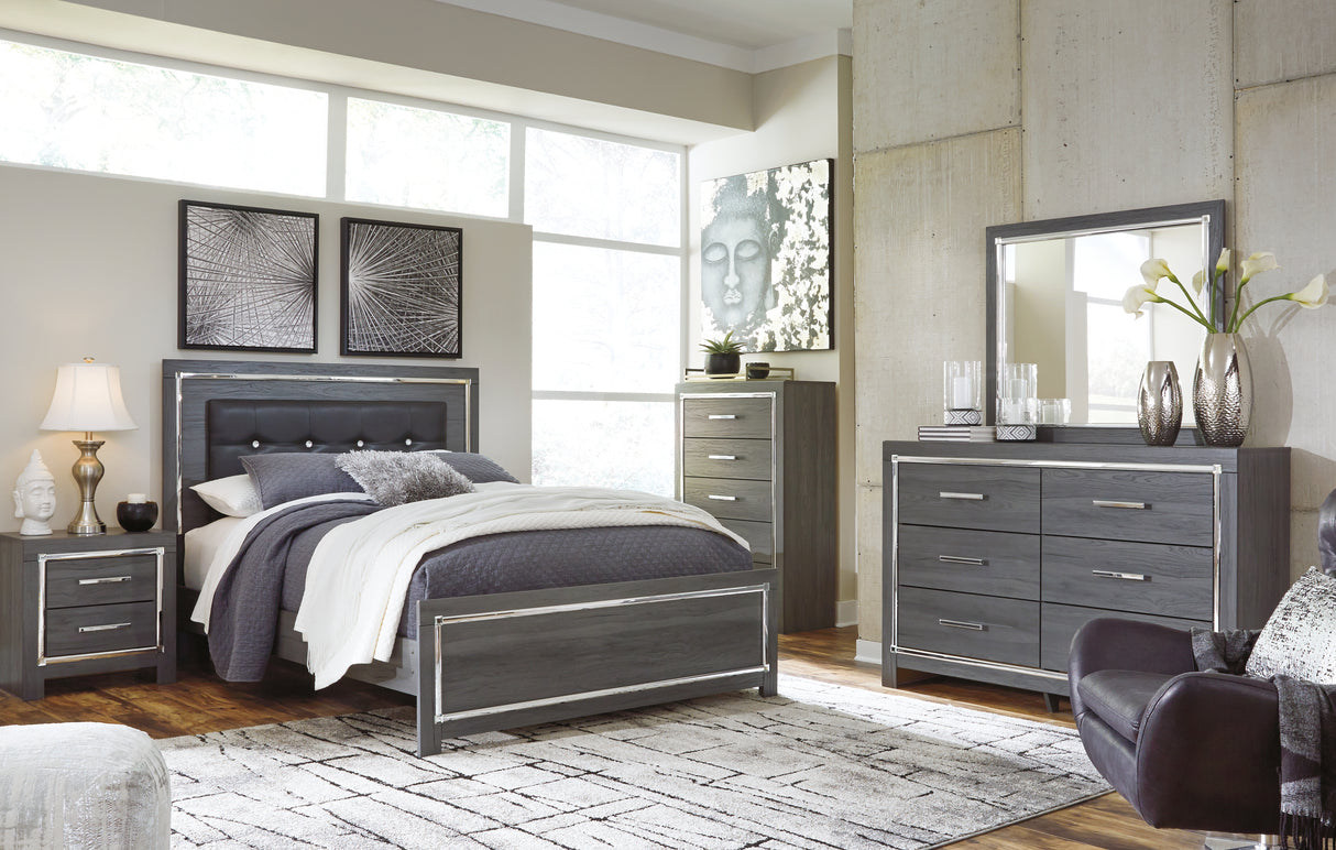 Lodanna Queen Panel Bed with Mirrored Dresser, Chest and 2 Nightstands in Gray - PKG003599