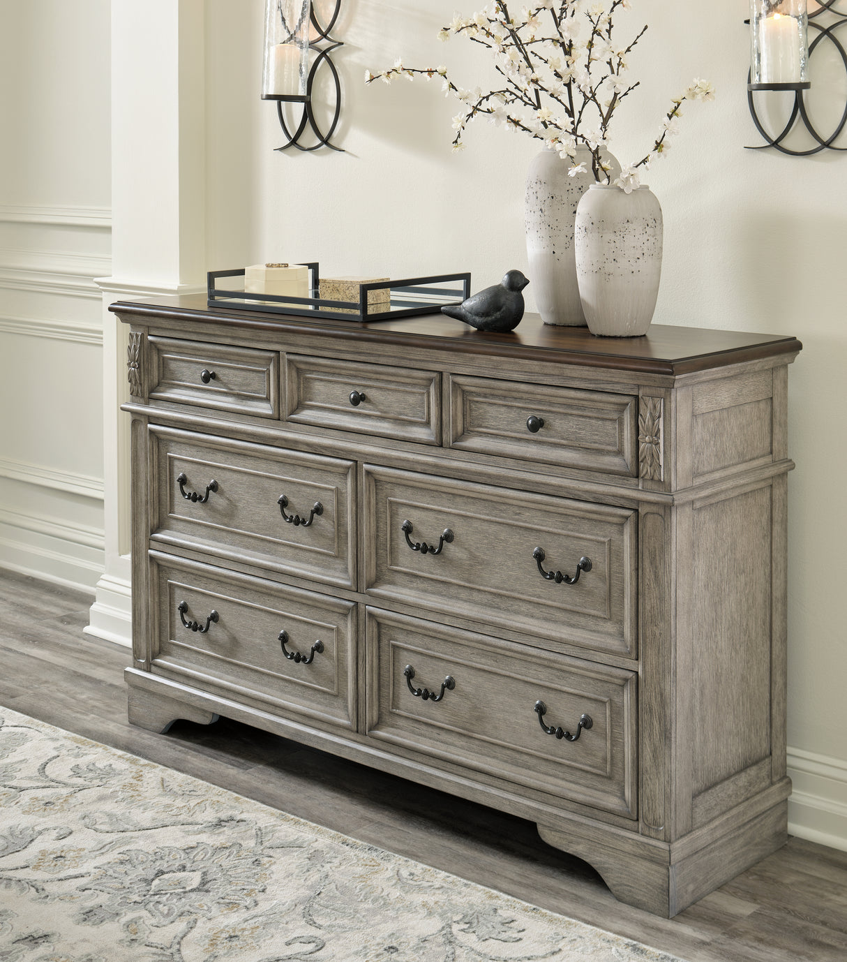 Lodenbay California King Panel Bed with Dresser in Antique Gray from Ashley - Luna Furniture