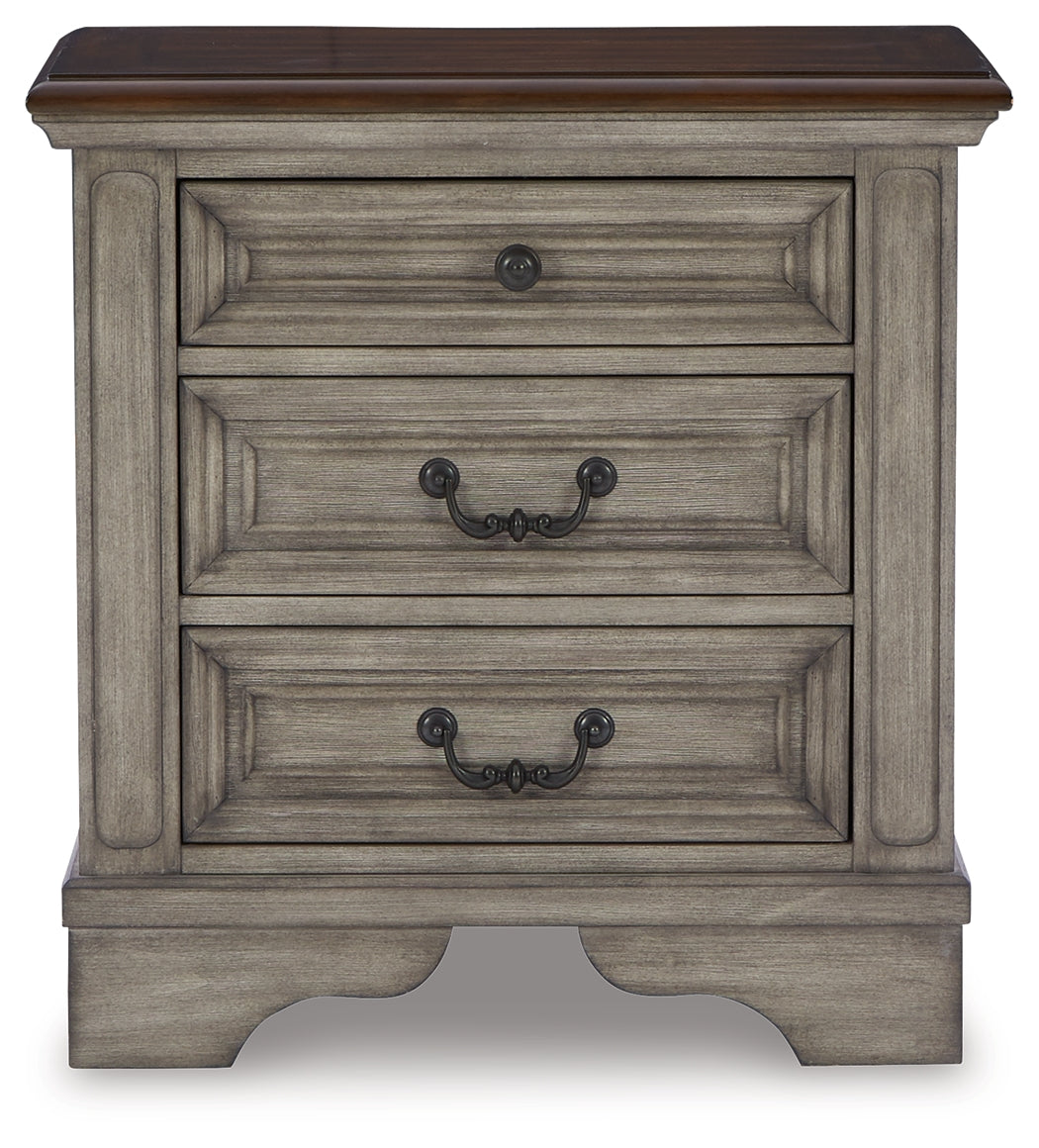 Lodenbay California King Panel Bed with Mirrored Dresser and 2 Nightstands in Antique Gray from Ashley - Luna Furniture