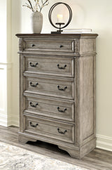 Lodenbay California King Panel Bed with Mirrored Dresser and Chest in Antique Gray from Ashley - Luna Furniture