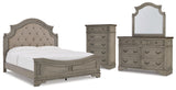 Lodenbay California King Panel Bed with Mirrored Dresser and Chest in Antique Gray from Ashley - Luna Furniture