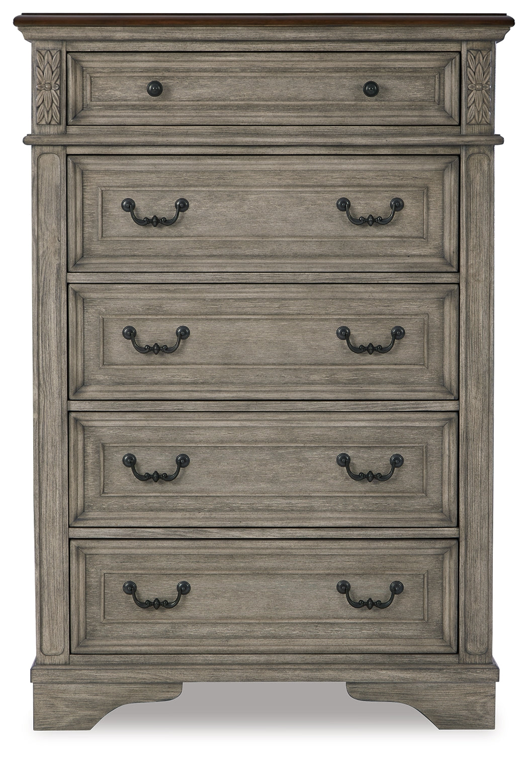 Lodenbay California King Panel Bed with Mirrored Dresser and Chest in Antique Gray from Ashley - Luna Furniture