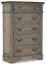 Lodenbay California King Panel Bed with Mirrored Dresser and Chest in Antique Gray from Ashley - Luna Furniture