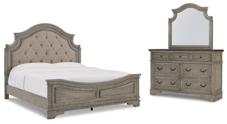 Lodenbay California King Panel Bed with Mirrored Dresser in Antique Gray from Ashley - Luna Furniture