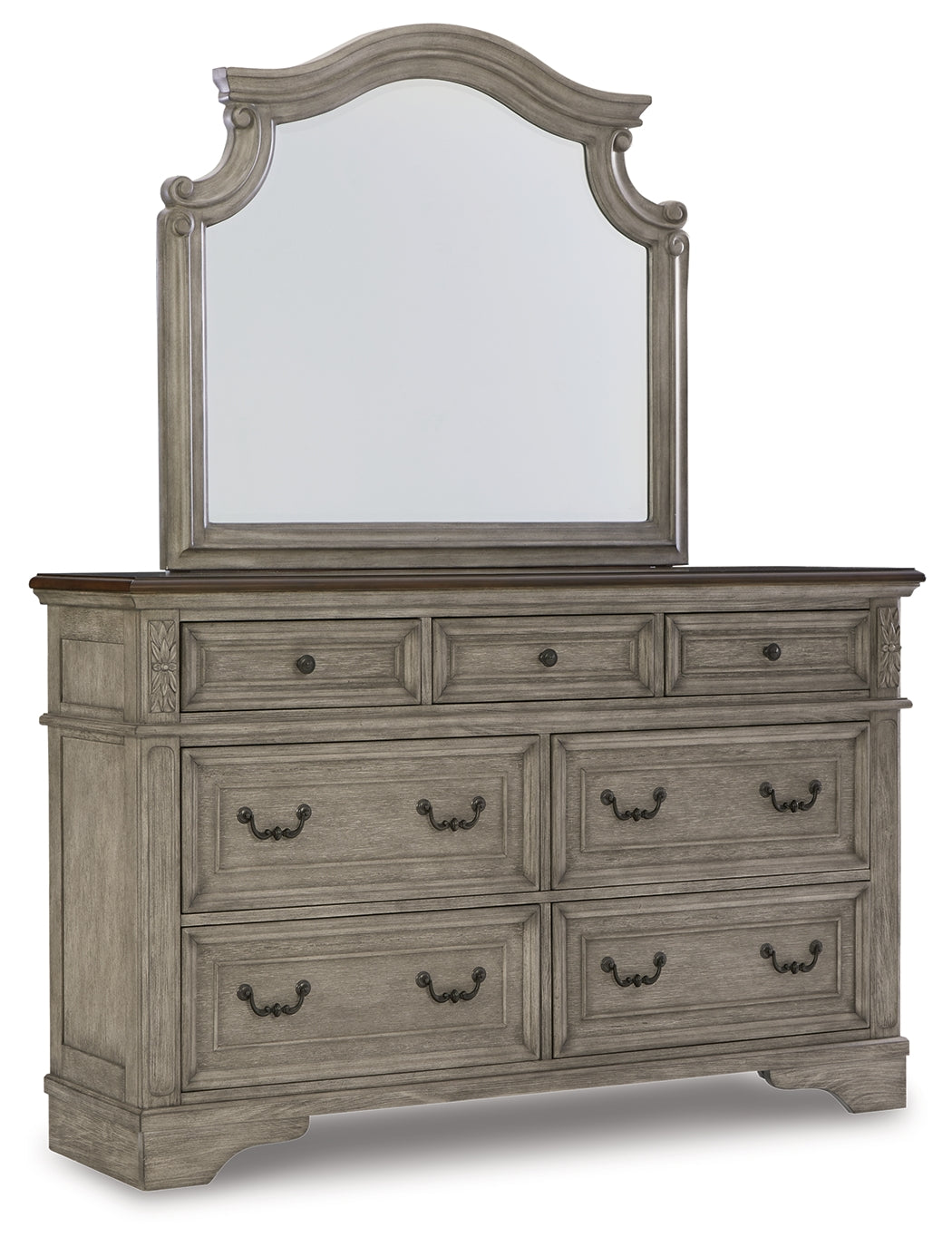 Lodenbay Queen Panel Bed with Mirrored Dresser in Antique Gray from Ashley - Luna Furniture