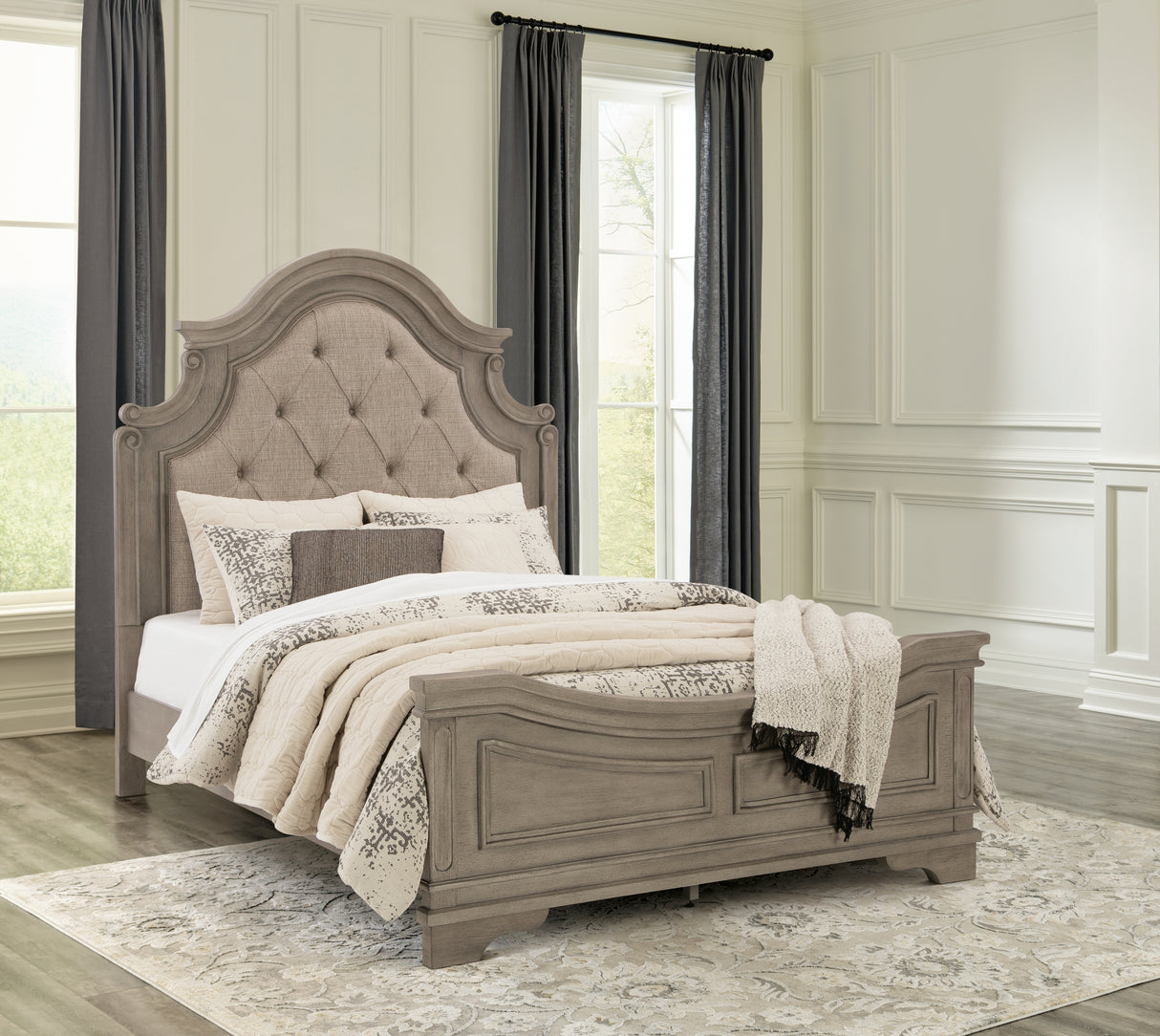 Lodenbay Queen Panel Bed with Mirrored Dresser in Antique Gray from Ashley - Luna Furniture