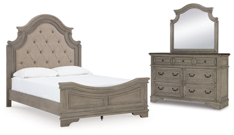 Lodenbay Queen Panel Bed with Mirrored Dresser in Antique Gray from Ashley - Luna Furniture