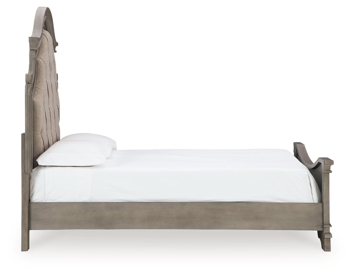 Lodenbay Queen Panel Bed with Mirrored Dresser in Antique Gray from Ashley - Luna Furniture