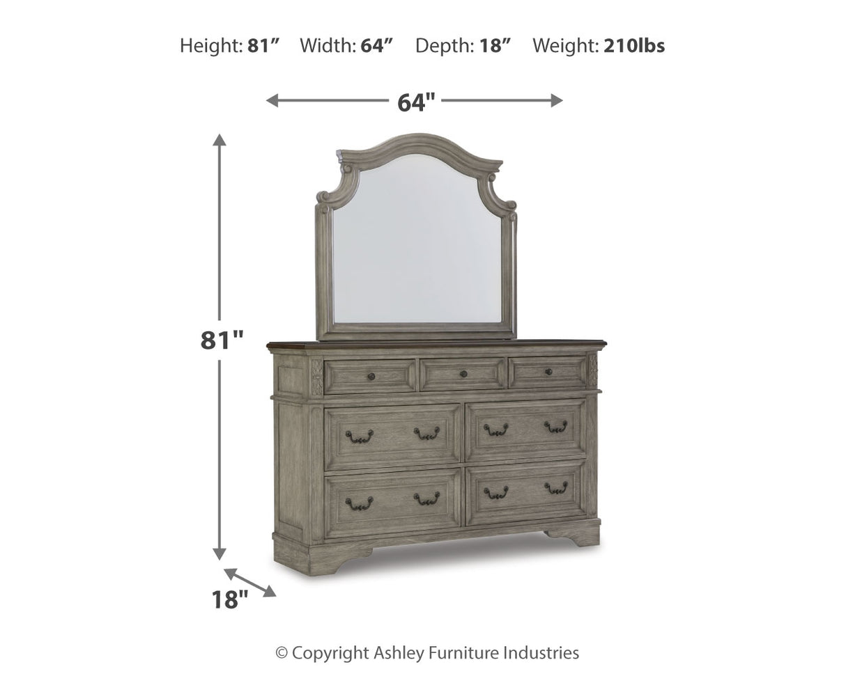 Lodenbay Queen Panel Bed with Mirrored Dresser in Antique Gray from Ashley - Luna Furniture